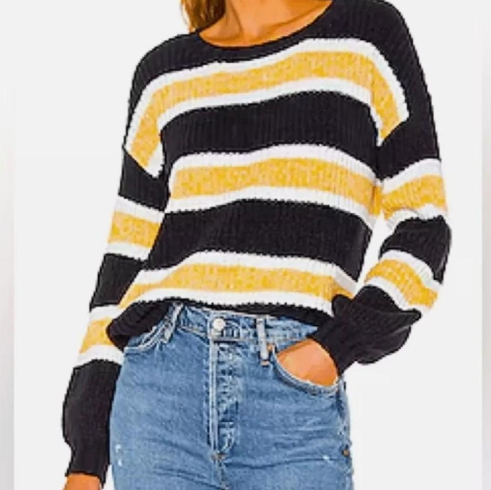 HOUSE OF HARLOW 1960 Women's Navy Yellow Chunky Striped Knit 'Cara' Sweater XL